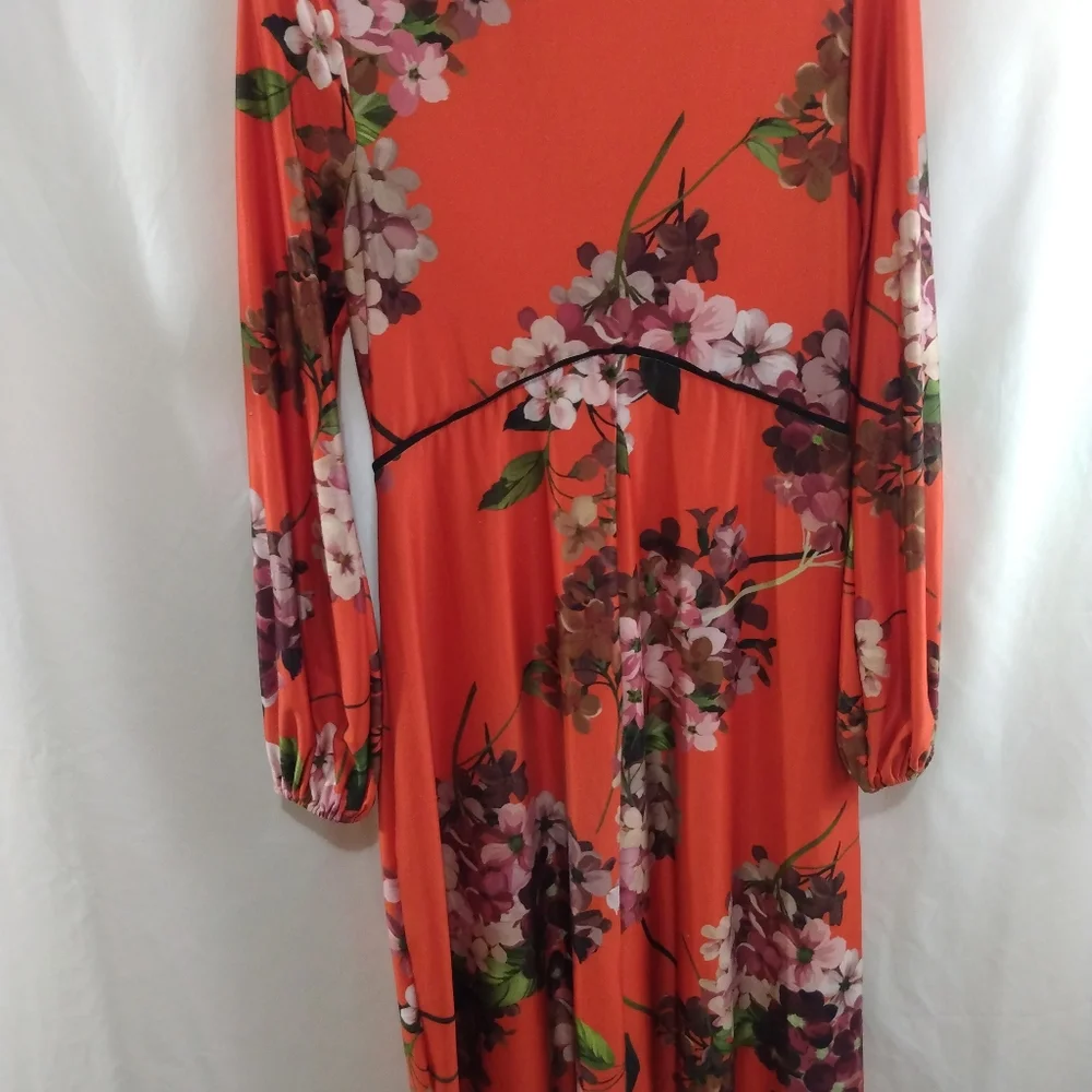 ASOS Orange Floral Long Sleeve Maxi Dress - Picture 7 of 11